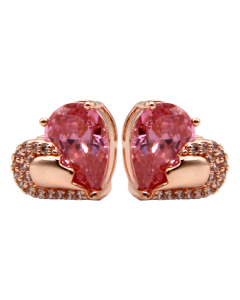 Rose Gold Tone Pink Gem Heart Stud Cubic Zirconia Earrings