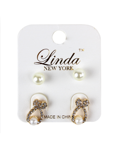 "Linda" 2-Pair Pearl Bow Rhinestone Studded Earrings