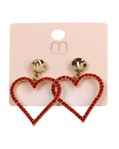 "Odin" Red Rhinestone Heart Shaped Stud Dangle Earrings