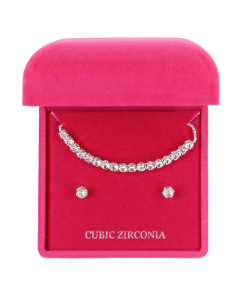 "AMEX" Cubic Zirconia Rhinestone Stud Earrings and Necklace Set