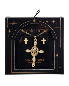 Faithful Gems 14k Gold Plated Crucifix Necklace Earrings Jewelry