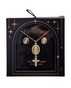 Faithful Gems 14k Gold Crucifix Guadalupe Earrings Necklace
