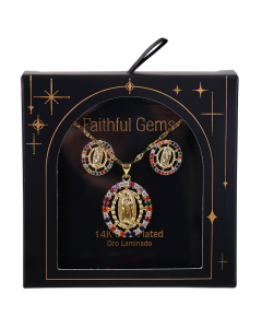 Faithful Gems 14k Gold Guadalupe Virgin Mary Colorful Pendant