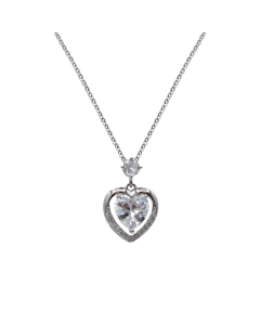 Silver Tone Cubic Zirconia Chain Heart Charm Necklace Jewelry
