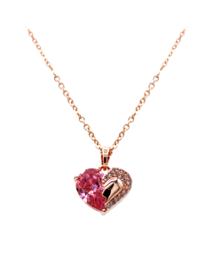 Rose Gold Heart Pink Gem Cubic Zirconia Necklace Jewelry