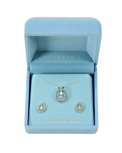 Silver Tone Cubic Zirconia Illuminated Box Earring Necklace Set