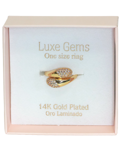 "XIME" Gold Rhinestone Chunky Double Teardrop Ring Gold Plated