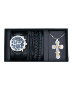 Mens Quartz Watch Subdials Bracelet Necklace Giftbox
