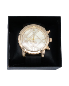 Gold Tone Striped Dial Small Subseconds Quartz Watch