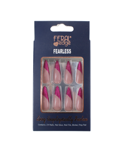 "Feral" Pink Glitter Tip Stiletto False Nails