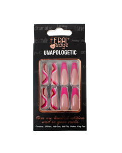 "Feral" Pink Nude Swirl False Coffin Shaped Nails