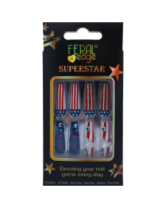 "FERAL" STARS/STRIPES LONG COFFIN SHAPE NAILS