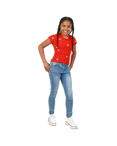 "Jolie" Short Sleeve Lace Trim Embroiderd Cherry Print Top