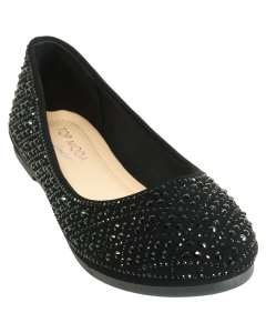 Three quarter view of the Bruce Bling Ballerina Flat in Black 