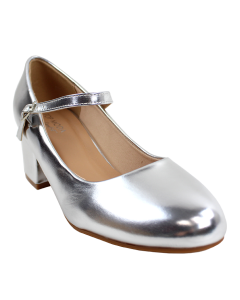 The "Top Guy" 3" Metallic Silver Mary Jane Pumps are pictured here.