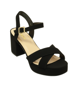 THREE QUARTER VIEW OF &ldquo;SODA&rdquo; Thick X Strap Heels with Ankle Strap&nbsp;

