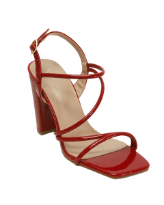 Three Quarter Black 3 inch Thin Triple Strap Heel with Ankle Wrap