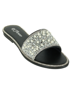 "FOREVER" Pearl Beaded Slide Sandal