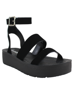 "Soda" 1 1/2" Comfort Black Faux Suede Ankle Strap Sandals