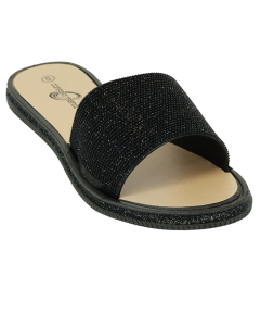 three quarter view of the &nbsp;Black Bling Slide Sandals &nbsp;

