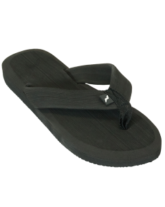 Three Quarter View of Black Thong Sandals With Thick Soles&nbsp;

