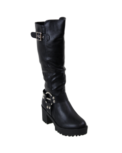 “Forever” Lug Sole Platform Pleather Knee-High Moto Boots