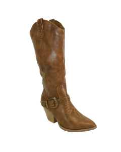 three quarter view of &nbsp;"FOREVER" 3" STACK COWBOY W/ BELT (13") in Distressed Tan