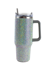 The silver "Neat" 40 oz Rhinestone Handle Tumbler with Straw is pictured here.