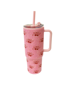 PINK BLING CHERRIES TRAVEL MUG

