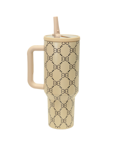 tan and black Shalom 40oz with interlocking heart pattern