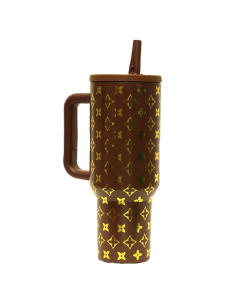 Brown with Gold Design Travel Cup

