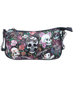 Rhinestone Skull and Roses Baguette Chain Bag Americana