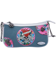 "AMERICAN EXCHANGE" Ed Hardy Rhinestone Skull Denim Handbag