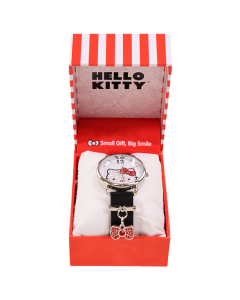 "ACCUTIME" Hello Kitty Silver Dial Black Band Red Bow Charm
