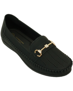 &ldquo;COMFORT&rdquo; Perforated Loafer with Gold Hardware Bliss Style-Black