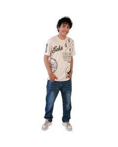 "ECKO" Sand Color Beige Tee with Black Print