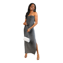 "MADDEN" 46" Glitter Lurex Tube Slit Dress