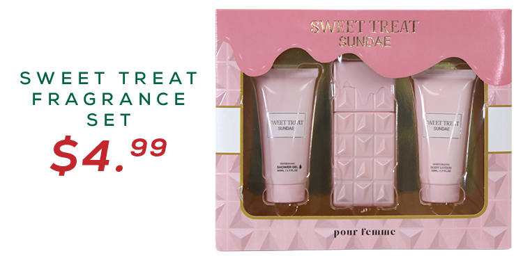 image of the Sweet treat Sundae Fragrance Set for $4.99 packaged in a soft pink box