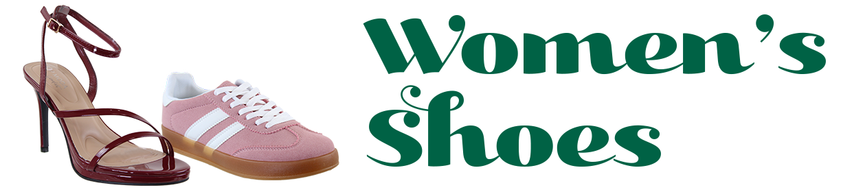 Image of red strappy high heel stiletto dress sandal with blush pink lace up athletic trained with the text "Women's Shoes"