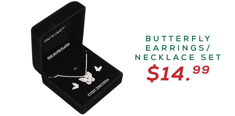 image of a velvet box containing butterfly earrings and a necklace for $14.99