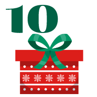 Number 10 with red and green present