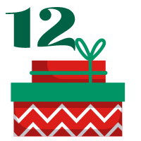 Number 12 with red and green present