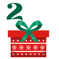 Number 2 with red and green present