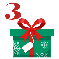 Number 3 with red and green present