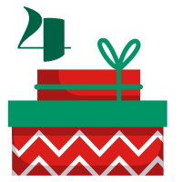 Number 4 with red and green present