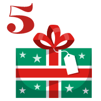 Number 5 with red and green present