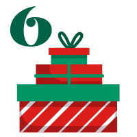 Number 6 with red and green present