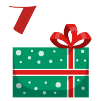 Number 7 with red and green present