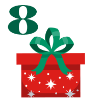 Number 8 with red and green present
