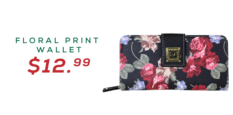 Women's pebbled bonded leather wallet with a floral print for $12.99